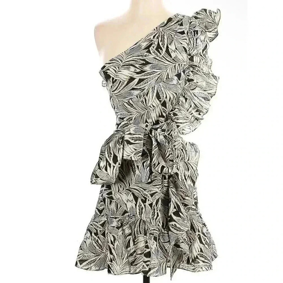 Alexis Mini Dress Safari Medium 6 8 One Shoulder Ruffle Wedding Cocktail $450 - Picture 6 of 10